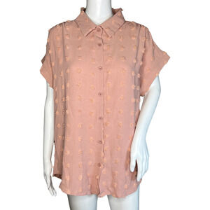 Bothenial Shirt Womens Large Pink Textured Swiss Dot Button‎ Up Blouse Feminine